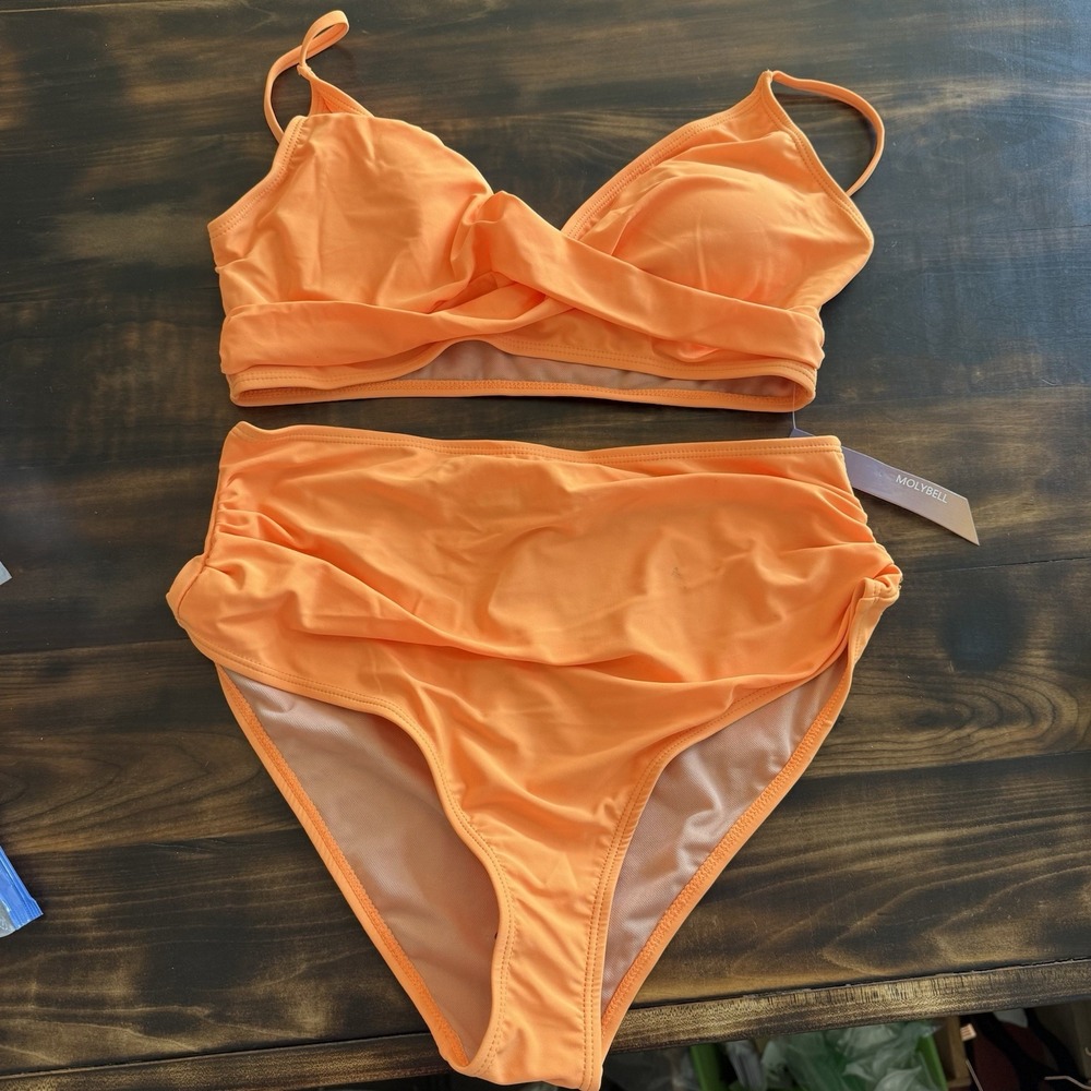 Molybell‎ Womens High Waisted Bikini Set Two Piece Swimsuit Orange Size Large